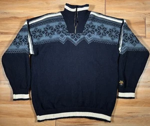 Dale of Norway Classic Holmenkollen Blue Snowflake Knit 1/4 Zip Wool Sweater XL - Picture 1 of 12