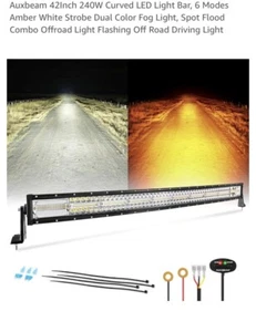 AUXBEAM 42"Inch Curved LED Work Light Bar 6 Mode Amber+White Strobe Driving Lamp - Picture 1 of 10
