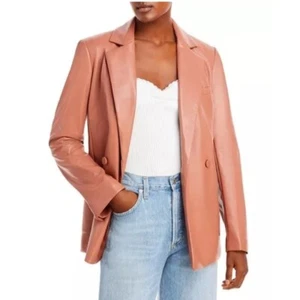 Jonathan Simkhai Nisha Zweireiher Boxy Blazer Jacke Pecan Braun Kunstleder - Bild 1 von 15