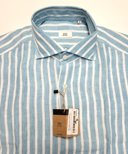$355 New 100 HANDS Striped 100% LINEN Button Shirt Men's 17 EU 43 XL Blue ITALY - Picture 1 of 7