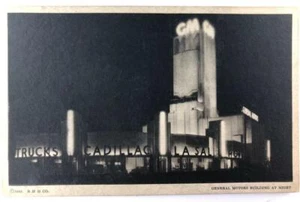 1933 Chicago Worlds Fair GM Building General Motors Building at Night Photo Card - Picture 1 of 1