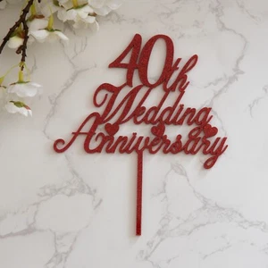40th Wedding Anniversary ACRYLIC Cake Topper. Golden Anniversary Glitter - Picture 1 of 1