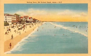 Bathing Beach Scene Old Orchard Beach,ME Vtg 1930's Postcard - Picture 1 of 2