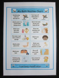 BATH ROUTINE WALL CHART Autism ADHD ASD SEN PECS Dementia Alzheimers - Picture 1 of 3