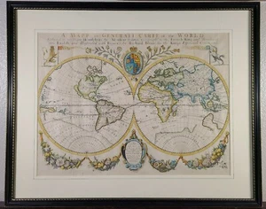 Antique Richard Blome Colored World Map Hemisphere 17th Century English RARE - Picture 1 of 12