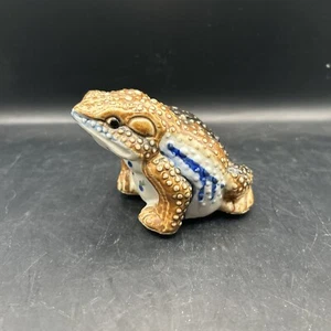 Pottery Toad Frog Japanese Hirado Style Garden Ceramic Figurine 3” - Picture 1 of 5