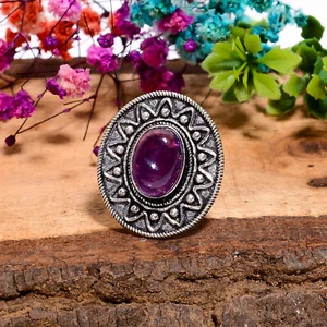 Amethyst Gemstone Vintage Handmade Jewelry 925 Sterling Silver Ring 9.75 L343 - Picture 1 of 5