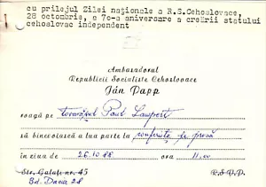 Rumänien, 1988, Vintage Pressekonferenz Einladung - Tschechoslowakische Botschaft - Bild 1 von 1