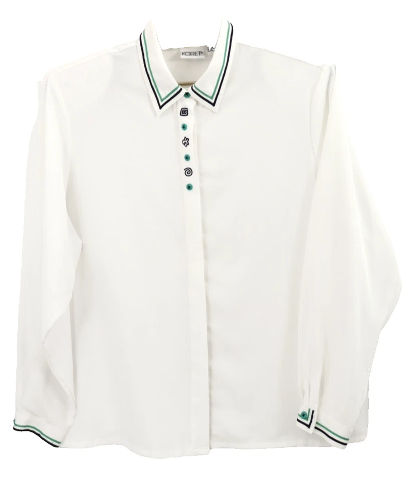 Blusa para mujer KORET 100 % poliéster manga larga bordada botón blanca 18 PLUS Foto 1 de 4