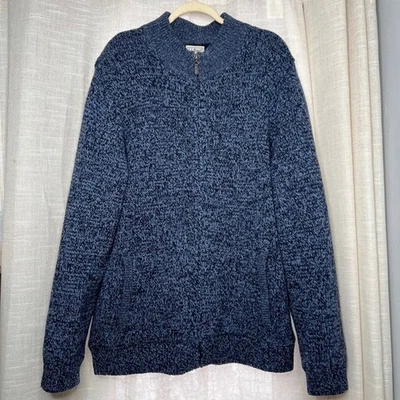 L.L. Bean Lambswool Sweater Jacket Cotton Flannel Lined Zip Up Blue Men's XLT - Image 1 of 4
