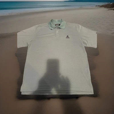 Riviera Country Club Logo Golf Polo Shirt Medium Genesis Open PGA Striped Vtg. - Image 1 of 4