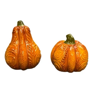 Pier 1 Orange Pumpkin Gourd Salt Pepper Shakers Fall Thanksgiving Halloween - Picture 1 of 15