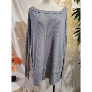 We the Free People North Shore Thermal Waffle Knit Tunic Top Womens Size M Grey - Picture 1 of 12