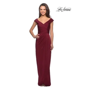 LA FEMME 25206 Column Gown Dress 8 Burgundy Dark Red Off the Shoulder NWOT - Picture 1 of 13