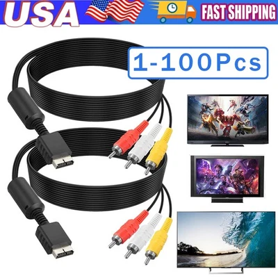 6 Feet AV to RCA Audio Video Composite Cable Cord For Sony PS1 PS2 PS3 PS3 Slim - Image 1 of 4