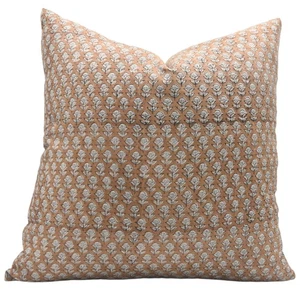 Funda de almohada artesanal con estampado floral de lino puro 14x14 pulgadas cojín C... - Imagen 1 de 6
