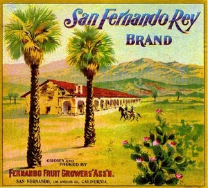 San Fernando Los Angeles Rey Mission Orange Zitrus Obstkiste Etikett Kunstdruck - Bild 1 von 1