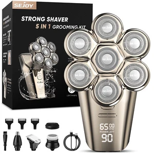 5 in 1 Rotary Electric Shaver 7D Rechargeable Bald Head Shaver Beard Trimmer men - Picture 1 of 26