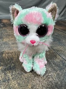 Ty Beanie Boo Opal Plush Cat, Green & Pink, Ty Silk! Soft! - Picture 1 of 11