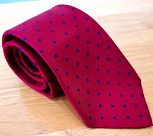 Jos A Bank Red Necktie Small Blue Polka Dots Tie - Picture 1 of 4