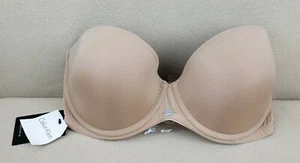Reggiseno donna Calvin Klein beige taglia 30DD senza spalline glamour push-up $42 nuovo con etichette 7 - Foto 1 di 6