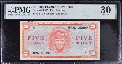 Military Payment Certificate, $5 Series 611 Military Payment Certificate Cover