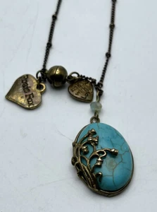 Art Nouveau Style Necklace Turquoise Tone natural Stone Agate Flower Rosie Fox - Picture 1 of 17