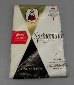 Vintage Springmaid No Iron Percal Kissenbezüge Std Weiß Neu Orig Paket - Bild 1 von 8