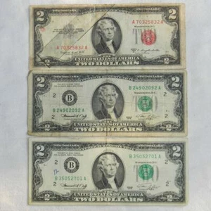 USA 1953B $2 red seal Fr-1511 AND TWO 1976 $2 commem notes Fr-1935B; AF-XF - Picture 1 of 2