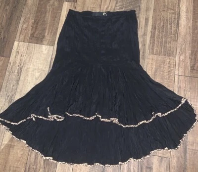 saia just cavalli roberto cavalli cetim Y2k preta babado guarnição glitter chita - Imagem 1 de 4
