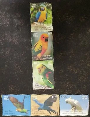 INDIA 2016 Exotic Birds  Parrot Macaw Cockatoo 6v MNH - Image 1 of 3
