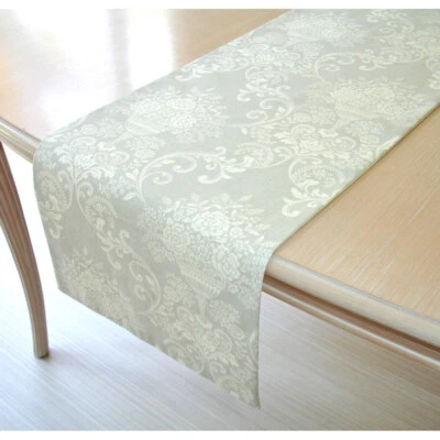 Table Runner 4ft Grey 48" Toile Floral 120cm Flowers Light Silver - Image 1 of 3