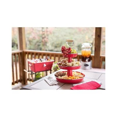 Galvanized Three-Tier Server w/ Wood Handle - Perfect For Everyday & Holidays  - Image 1 of 2