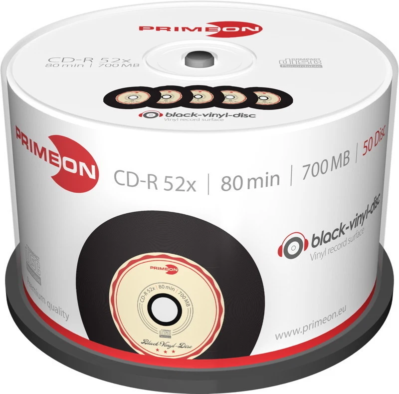 200 Primeon Rohlinge CD-R vinyl black dye 80Min 700MB 52x Spindel - Bild 1 von 1
