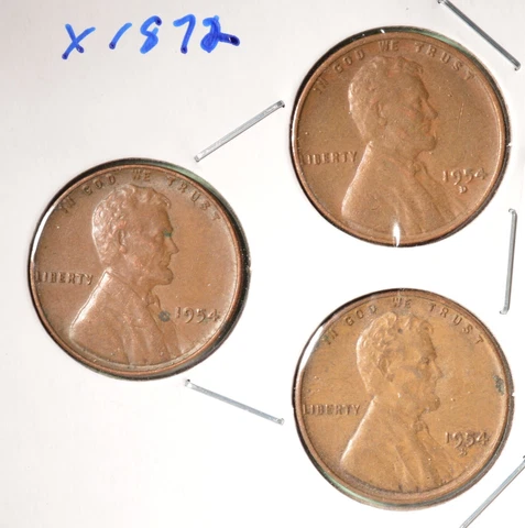 1954-P + 1954-D + 1954-S - USA Lincoln Wheat Cent Set - INV# X-1872   🇺🇸 Cover
