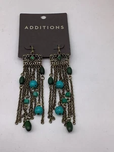 Pendientes colgantes Chico’s Additions con cuentas de oro/turquesa nuevos con etiquetas - Imagen 1 de 2