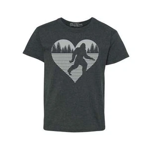 shop4ever Bigfoot Heart Love Sasquatch Youth's T-Shirt Valentine  Shirts - Picture 1 of 10