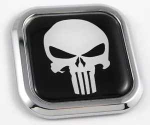 Punisher Skull Square Chrome rim Emblem Car 3D Decal Badge Bumper sticker 2" - Imagen 1 de 8