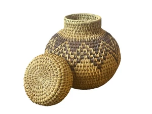 Vintage afrikanischer Zulu Isichumo Bierkorb geflochten fauler Squaw Stich mit Deckel 7" - Bild 1 von 10