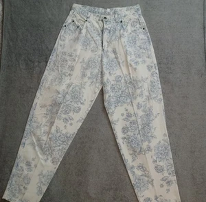 Vtg 80s Mom Jeans Zena Size 14 Flower Print High Waisted Tapered Leg - Picture 1 of 9