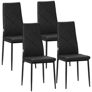 4 Pcs Black Leather Dining Chairs Diamond Tufted High Back Armless Kitchen Seats - Picture 1 of 10