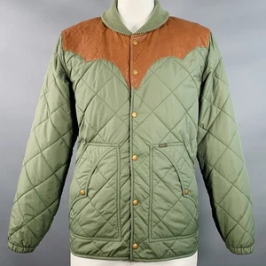 RRL by RALPH LAUREN Talla XL Oilcloth Bomber Verde Marrón Reversible Broches Chaqueta - Imagen 1 de 7
