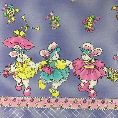 Vintage Laurie Campbell Easter bunnies cotton fabric border panels - Image 1 of 4