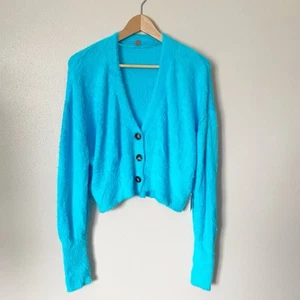 Free People FP One Water World Teal Blue Soft Fuzzy Cardigan Sweater NWT XS - Picture 1 of 8