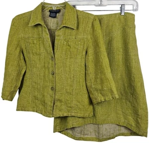 Tristan & Iseut Damen 8/M Grün Leinen 2-teilig Rock Anzug Set Blazer Business Karriere - Bild 1 von 14