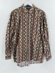 Vintage Chaps Ralph Lauren Button Down Mens Large Beige Striped Aztec Tribal - Picture 1 of 19