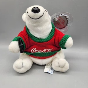 Coca-Cola Polar Bear Plush Bean Bag Toy Red Green Sweater w/ Bottle Christmas - Picture 1 of 7