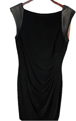 Anne Klein Dress Black Size 8 Leather Style Trim Sleeves Cocktail Wedding Guest - Image 1 of 4