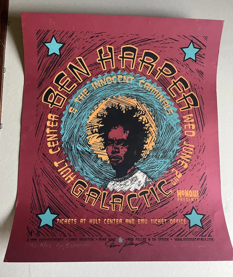 Ben Harper Concert Poster 1999 Artist Proof Signed & Numbered Autographed by ... - Image 1 of 1