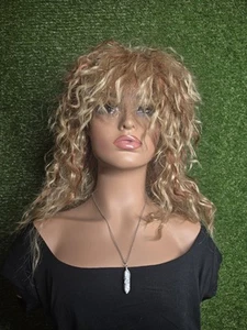 80er Perücke Highlight Unisex lang Lockenperücke 70s Heavy Metal blond Vokuhila Rocker 117 - Bild 1 von 4